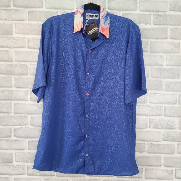 Mayerling Pret a Porter Mens Blue Button Up Shirt Retro Rockabilly NEW - Picture 1 of 6
